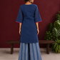 Navy Blue Cotton Keyhole Neckline Tunic Co-ord Set with Indigo Striped Palazzo — back view
