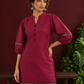 Elegant Maroon Silk Co-Ord Set with Contrast Black & Gold Border Detailing on Hem and Sleeves — fabric detail