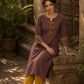 Earthy Brown Cotton Kurta with Statement Kalamkari Block Print Cuffs & Mustard Piping