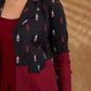 Sharp black and maroon half-and-half Jamdani jacket with functional flap pockets, offering a structured silhouette with bold contrast and refined detailing for elevated corporate styling.