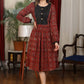 Exclusive maroon ajrakh full sleeve combination dress with black pintucks yoke