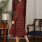 Exclusive maroon ajrakh full sleeve combination dress with black pintucks yoke