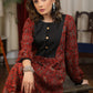Exclusive maroon ajrakh full sleeve combination dress with black pintucks yoke