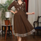 Elegant henna brown cotton flare dress with intricate embroidery