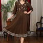 Elegant henna brown cotton flare dress with intricate embroidery