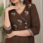 Elegant henna brown cotton flare dress with intricate embroidery