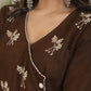 Elegant henna brown cotton flare dress with intricate embroidery