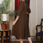 Elegant henna brown cotton flare dress with intricate embroidery