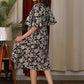 Floral print V neck gathered dress with attached belt and coin embellishments