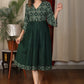 Bottle green bandhani gathered  slub silk dress with coin and stone embellishments