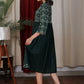 Bottle green bandhani gathered  slub silk dress with coin and stone embellishments