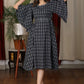 Beautiful navy blue katha work dress with minimal stone work and belt