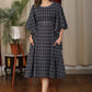 Beautiful navy blue katha work dress with minimal stone work and belt