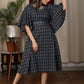 Beautiful navy blue katha work dress with minimal stone work and belt