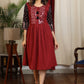Exclusive maroon and black ajrakh combination dress with mirror embroidery
