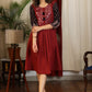 Exclusive maroon and black ajrakh combination dress with mirror embroidery