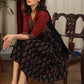 Beautiful V neck black and maroon ajrakh combination gathered dress