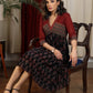 Beautiful V neck black and maroon ajrakh combination gathered dress