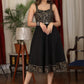 Exquisite black cotton dress with golden foil warli print combination and coin embellishments