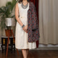 Plain ivory gathered dress paired with handblock ajrakh gypsy shirt