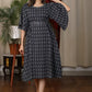 Beautiful navy blue katha work dress with minimal stone work and belt