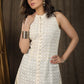 Stlyish ivory chikankari  sleeveless dress with all over self contemporary design