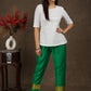 Green cotton silk narrow pant with banarasi border