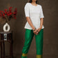 Green cotton silk narrow pant with banarasi border