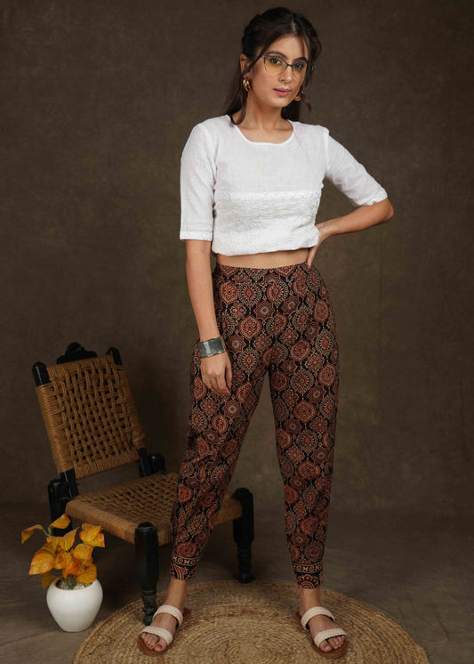 Elegant black ajrakh narrow fitted pant