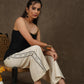 Trendy casual cotton wide palazzo pant with ikat border on the side