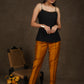 Smart casual dark gold cotton silk narrow fitted trouser