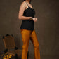 Smart casual dark gold cotton silk narrow fitted trouser
