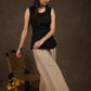 Elegant beige cotton silk wide leg palazzo pant