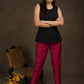 Smart casual magenta cotton silk narrow fitted trouser