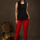 Smart casual red cotton silk narrow fitted trouser