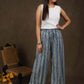 Classy indigo with stripes combination wide leg palazzo pant