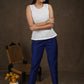 Smart casual royal blue cotton silk narrow fitted pant