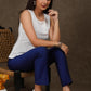 Smart casual royal blue cotton silk narrow fitted pant