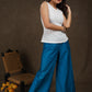 Trendy perssian blue wide leg palazzo pant with beads embroidery on the hemline