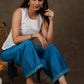Trendy perssian blue wide leg palazzo pant with beads embroidery on the hemline
