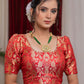 Exclusive scarlet red banrasi blouse with puff sleeves