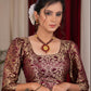 Beautiful mahogany banarasi blouse with puff 3/4 sleeves
