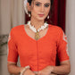 Exclusive orange cotton blouse with beautiful motif embroidery on back and sleeves