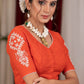 Exclusive orange cotton blouse with beautiful motif embroidery on back and sleeves