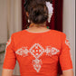 Exclusive orange cotton blouse with beautiful motif embroidery on back and sleeves