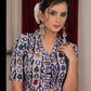 Trendy indigo katha line work blouse with collar neck