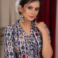 Trendy indigo katha line work blouse with collar neck