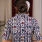 Trendy indigo katha line work blouse with collar neck