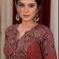 Exclusive ajrakh and stripe combination blouse