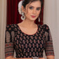 Black ajrakh blouse with puff paisley motifs on sleeves